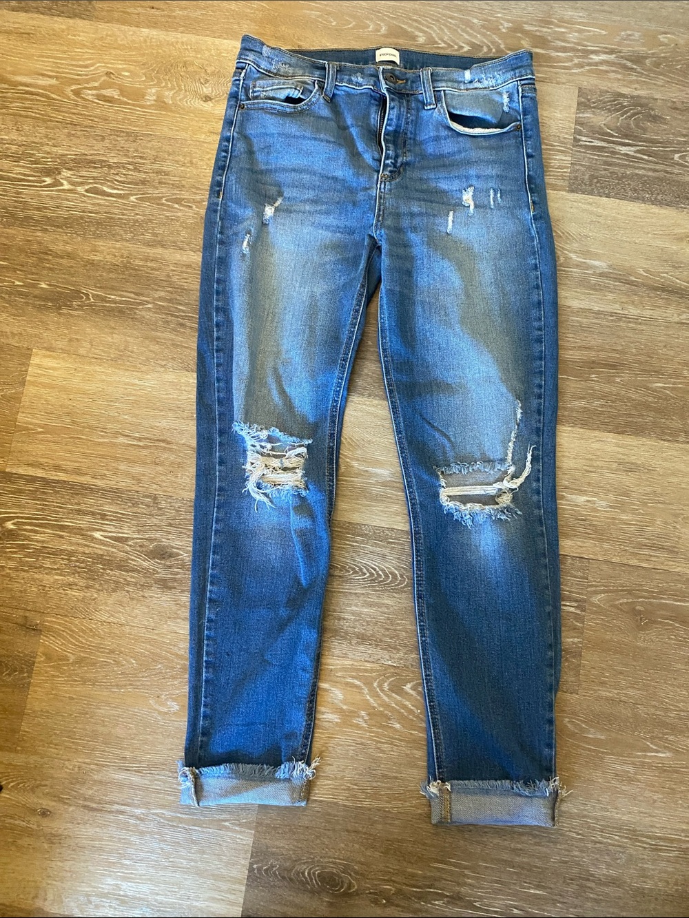 Sneak Peek Distressed Boyfriend Jeans — Blue